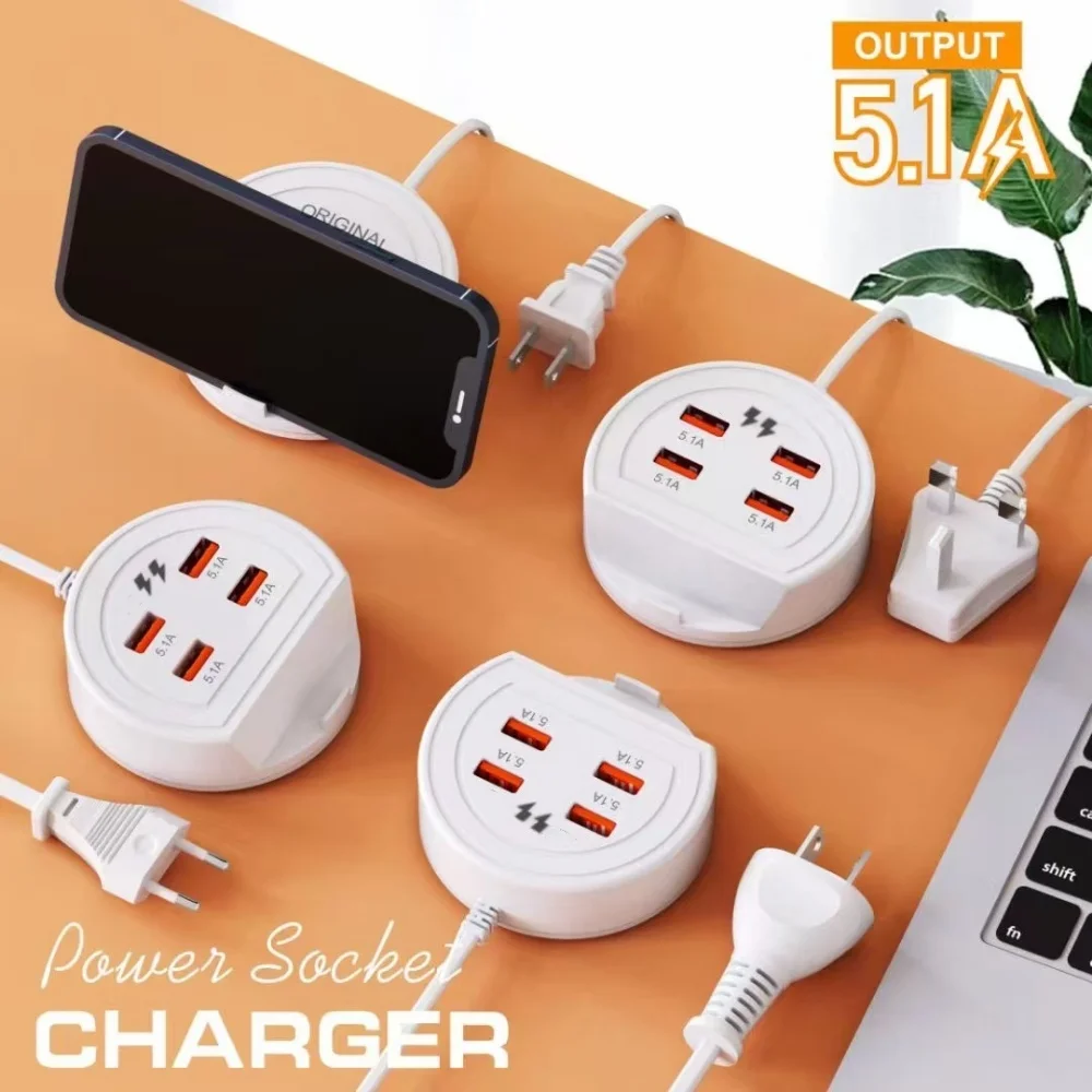 Cargador USB multipuerto 5.1A, toma de corriente de teléfono tipo C de carga rápida para iPhone, Samsung, Xiaomi, cargador de pared rápido con soporte para teléfono - imagen 2