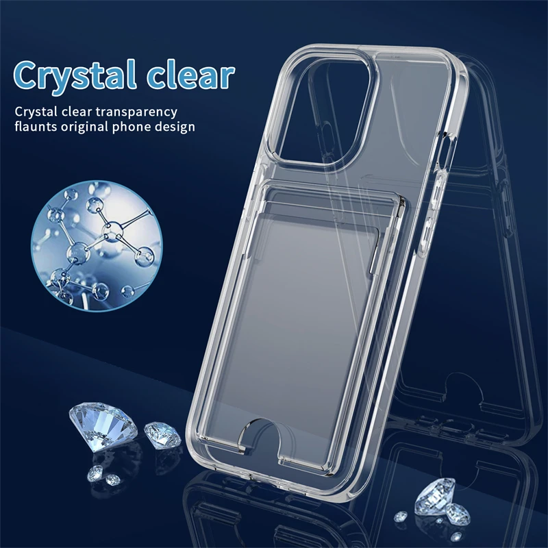 Funda tipo billetera con ranura para tarjetas transparente de lujo para iPhone 15 14 Plus 13 12 11 Pro Max XR cubierta acrílica dura transparente a prueba de golpes - imagen 5