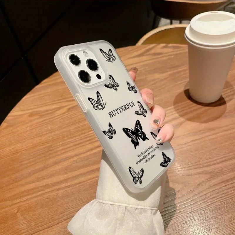 Funda de teléfono para iPhone 11 12 13 14 15 16 Pro Max 13 Mini XR XS X 7 8 Plus SE2 Mariposa floral esmerilada Diseño simple Cubierta de parachoques - imagen 3
