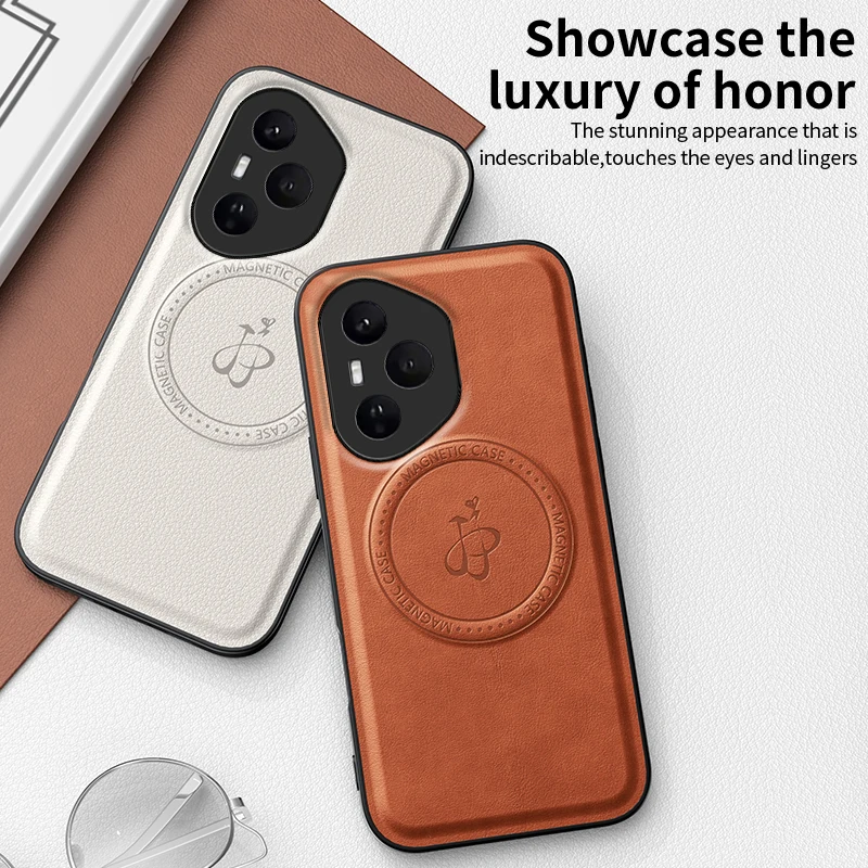 Para Huawei Honor 400 Pro funda de lujo de cuero PU soporte de carga inalámbrico magnético funda protectora trasera para Honor 400 400Pro - imagen 4