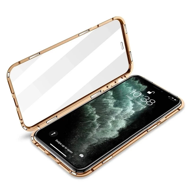 360 ° Funda de teléfono con cierre magnético de Metal de protección completa para iPhone 16 Pro Max 14 13 12 15 Pro Max, funda de parachoques de vidrio de doble cara - imagen 5