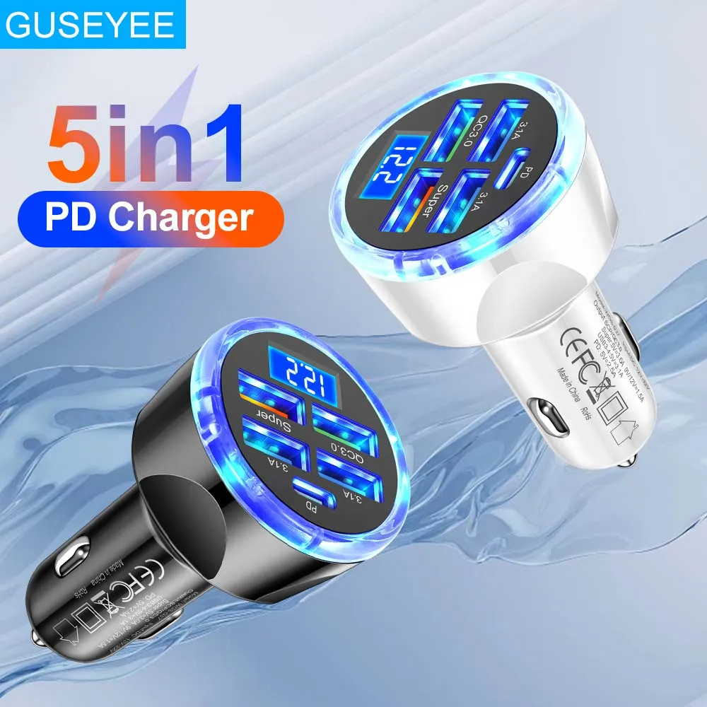 Cargador de coche 4usb PD 250W tipo C adaptador de teléfono móvil automático de carga rápida para iPhone Samsung Huawei Xiaomi QC 3,0