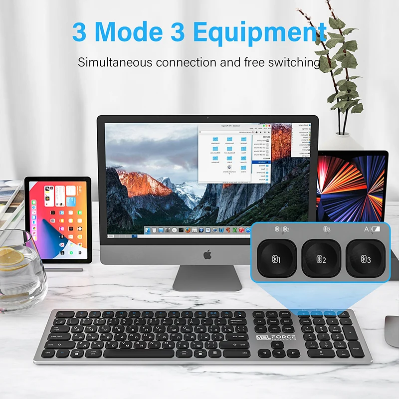 Teclado inalámbrico ruso con Bluetooth, dispositivo con concentrador tipo c, 108 teclas, usb, aleación de aluminio, para Windows, iOS, Android, ordenador de escritorio - imagen 5