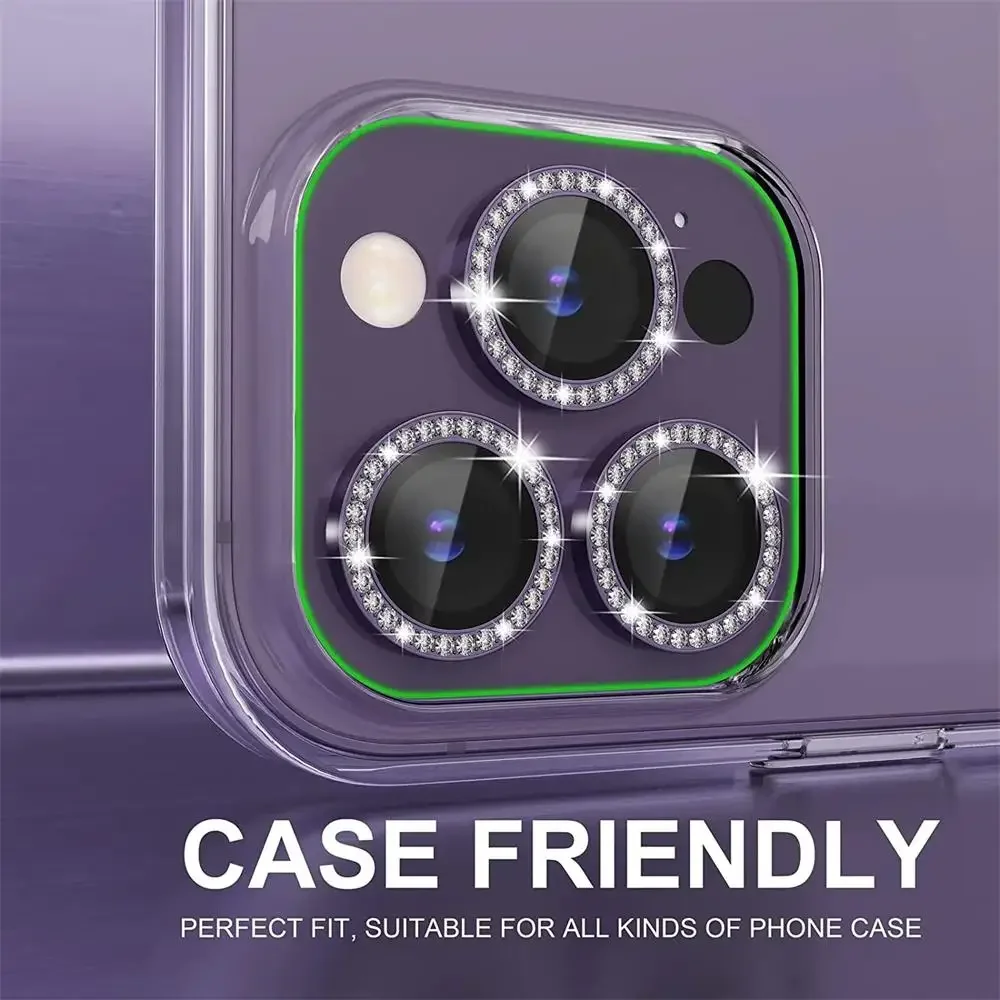 Funda protectora de lente de cámara con diamantes de imitación brillantes para iPhone 17 16 15 14 13 12 11 Pro Max 15 16 Plus 16E película protectora de pantalla - imagen 4