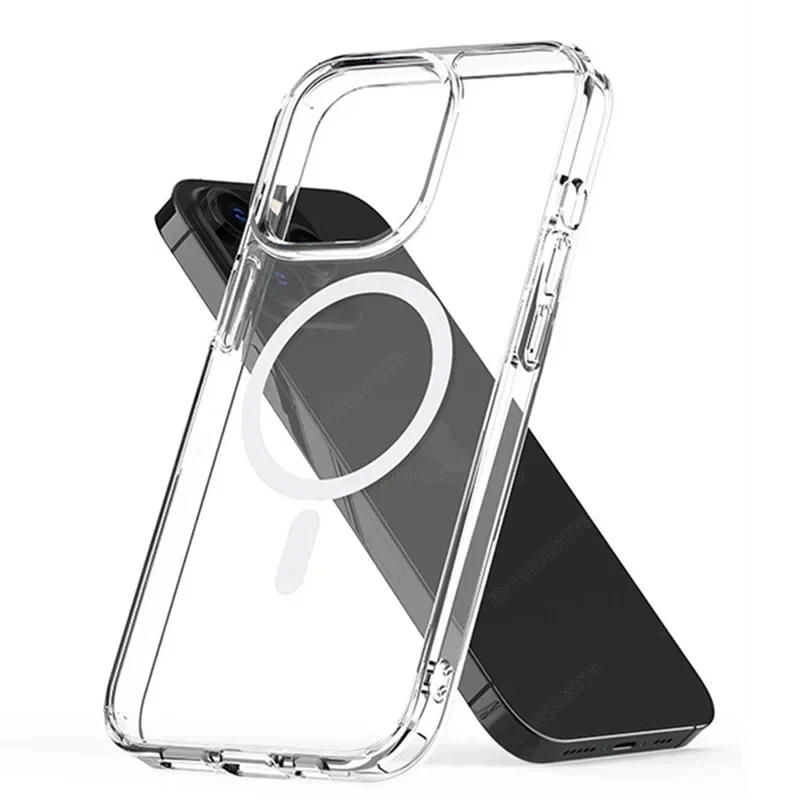 Funda magnética transparente para iPhone 16 15 13 12 11 14 Pro Max 7 8 Plus X XS XR Magsafe accesorios de carga inalámbrica a prueba de golpes - imagen 2
