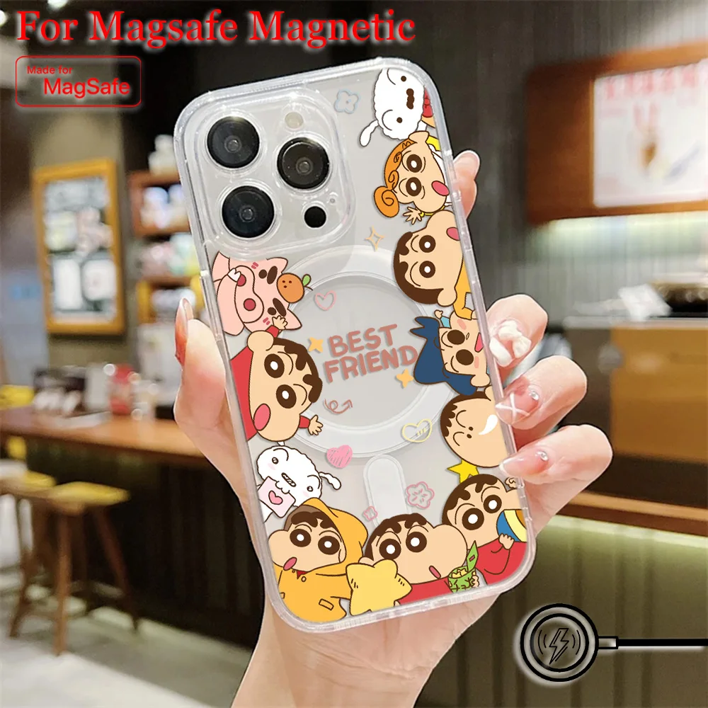 Funda de teléfono magnética con crayones de Anime Shin-chans Magsafe para Samsung Galaxy S25 S24 S23 S22 S21 S20 FE Plus Ultra 5G, funda transparente de TPU - imagen 4