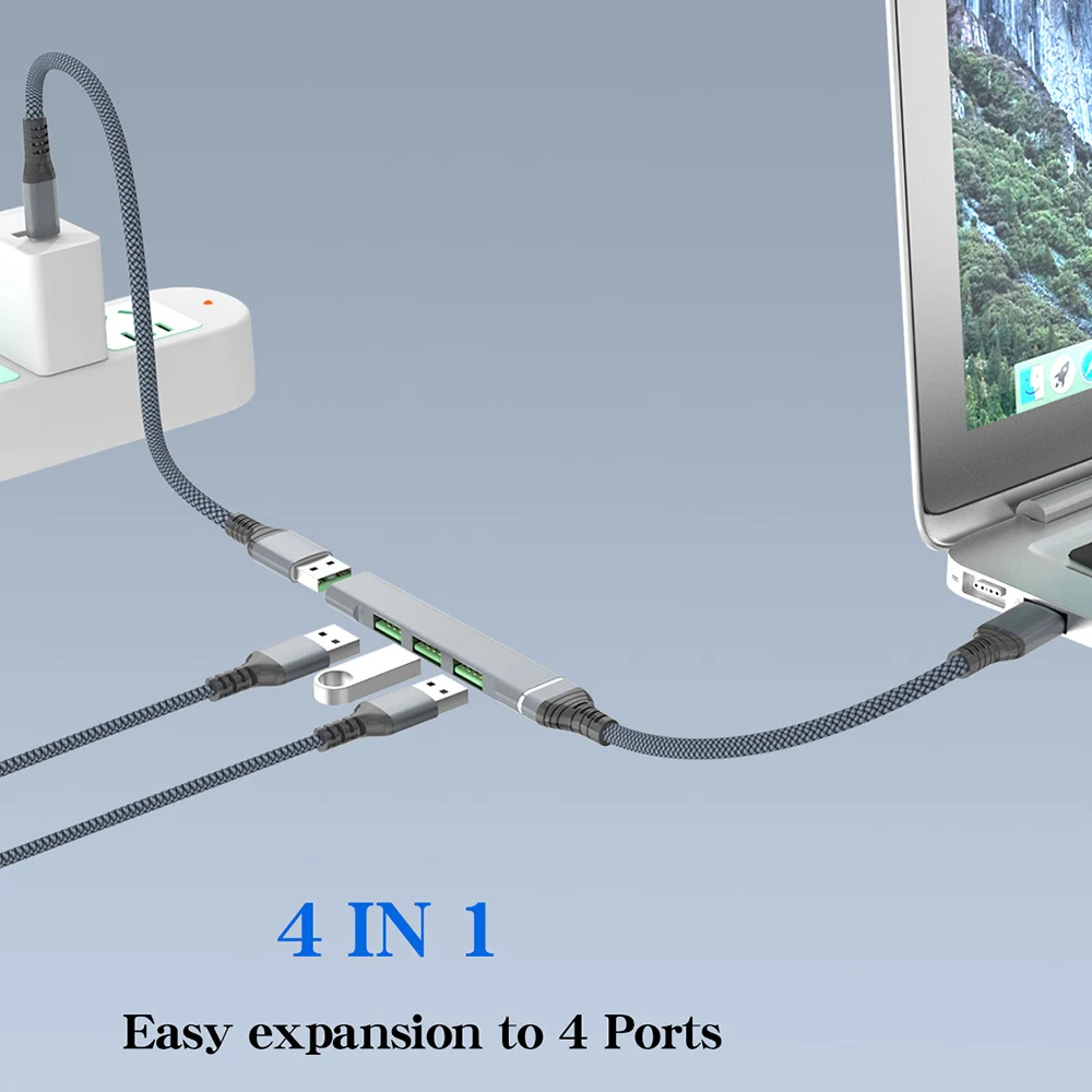 HUB USB C USB3.0 fino 1 en 4 salidas 5GB Cable de carga de transferencia de datos divisor adaptador de extensión para ordenador portátil disco MousePrinter - imagen 2