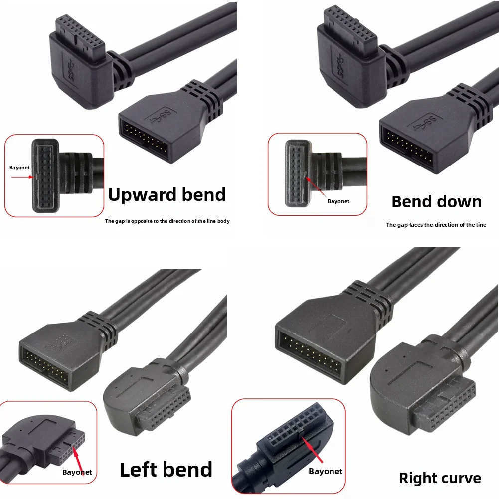 Codo frontal USB3.0 90 grados 19P Cable de extensión Tablero Principal Pin IDC macho a hembra 20P Cable de extensión U3-082 - imagen 2