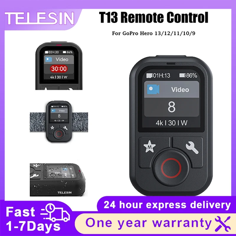 TELESIN T13 Control remoto impermeable Bluetooth para GoPro Hero 8Max 13 12 11 10 9 con correa para muñeca para accesorios de Cámara de Acción - imagen 2