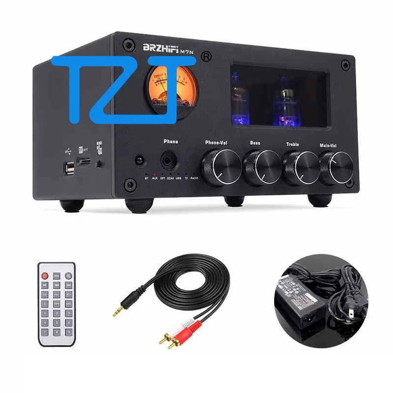 TZT BRZHIFI M7N 100W amplificador de potencia estéreo Bluetooth multifuncional 2x6J1 amplificador de tubos electrónicos medidor de VU Retro - imagen 2