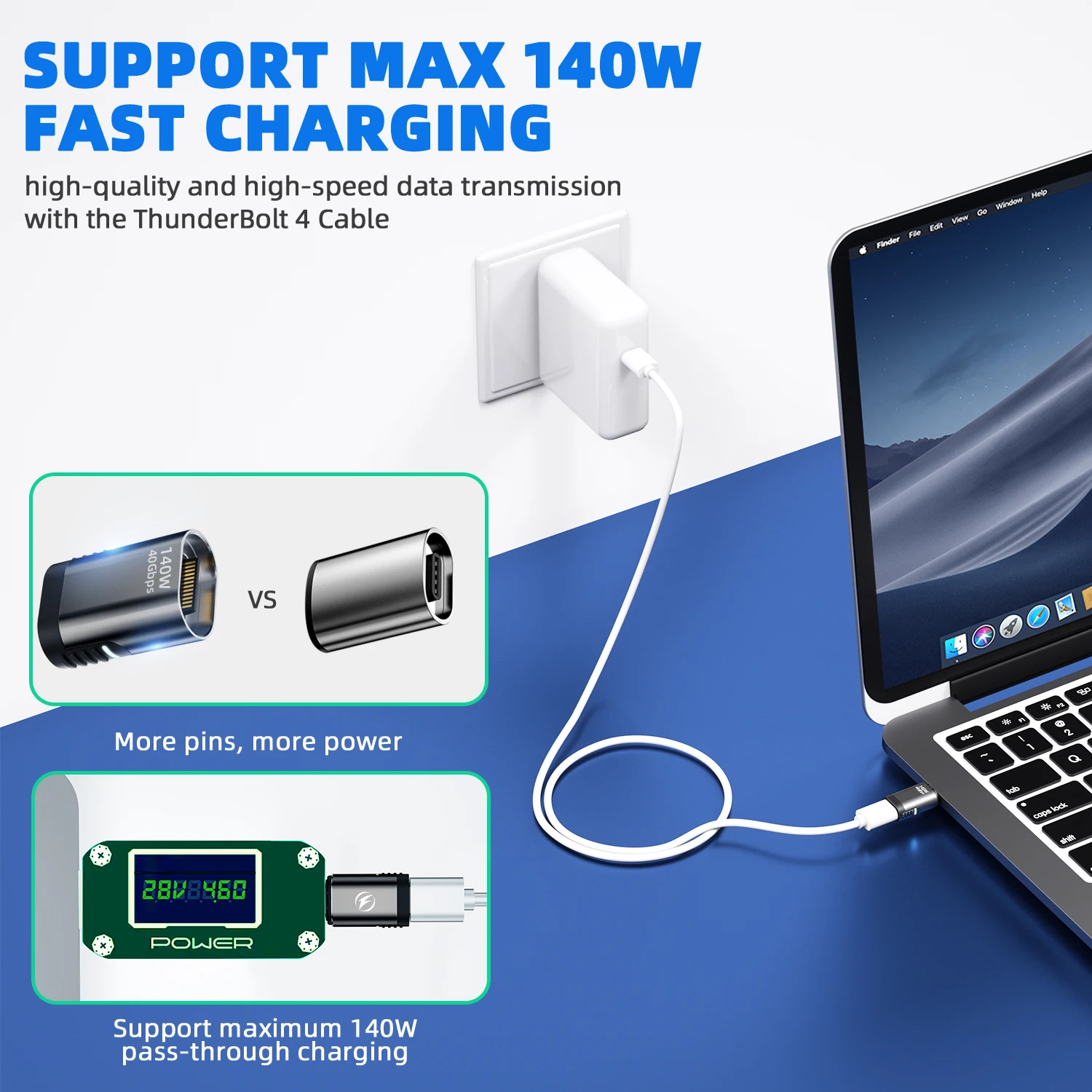 Adaptador magnético USB 4 de 140W, 40G, 20G, 8K @ 60Hz, conector USB tipo C para Macbook Pro Air, Samsung, convertidor magnético de carga rápida - imagen 4
