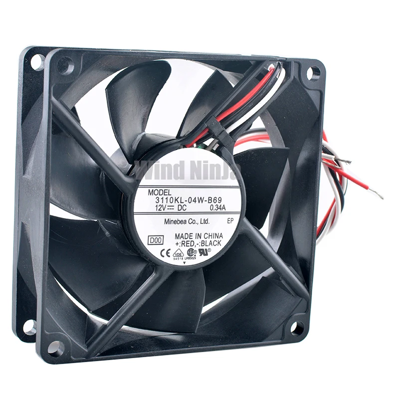 Ventilador de refrigeración con doble rodamiento de bolas, 8cm, 80mm, 3110KL-04W-B69 DC12V, 0,34a, 3 pines, fuente de alimentación para ordenador Industrial, 80x80x25mm - imagen 3