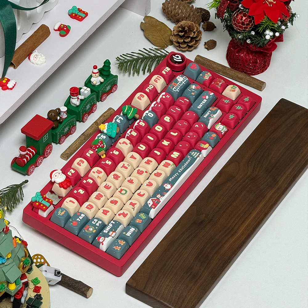 Teclado de Navidad Pbt, sublimación de cinco lados, niña linda, regalo de Navidad de Año Nuevo rojo, Teclado mecánico Diy con teclas ISO
