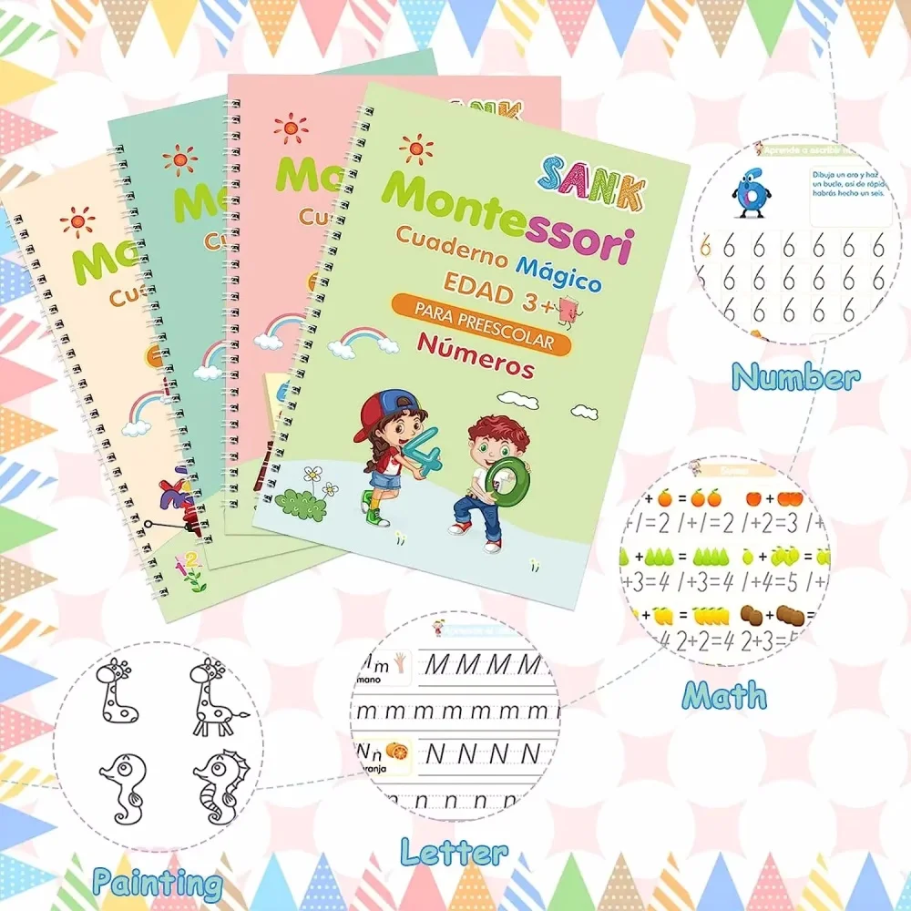 Libro de trabajo de rastreo mágico, libros educativos Montessori para niños, entrenamiento de Control de bolígrafo, cuaderno de caligrafía reutilizable para niños - imagen 3