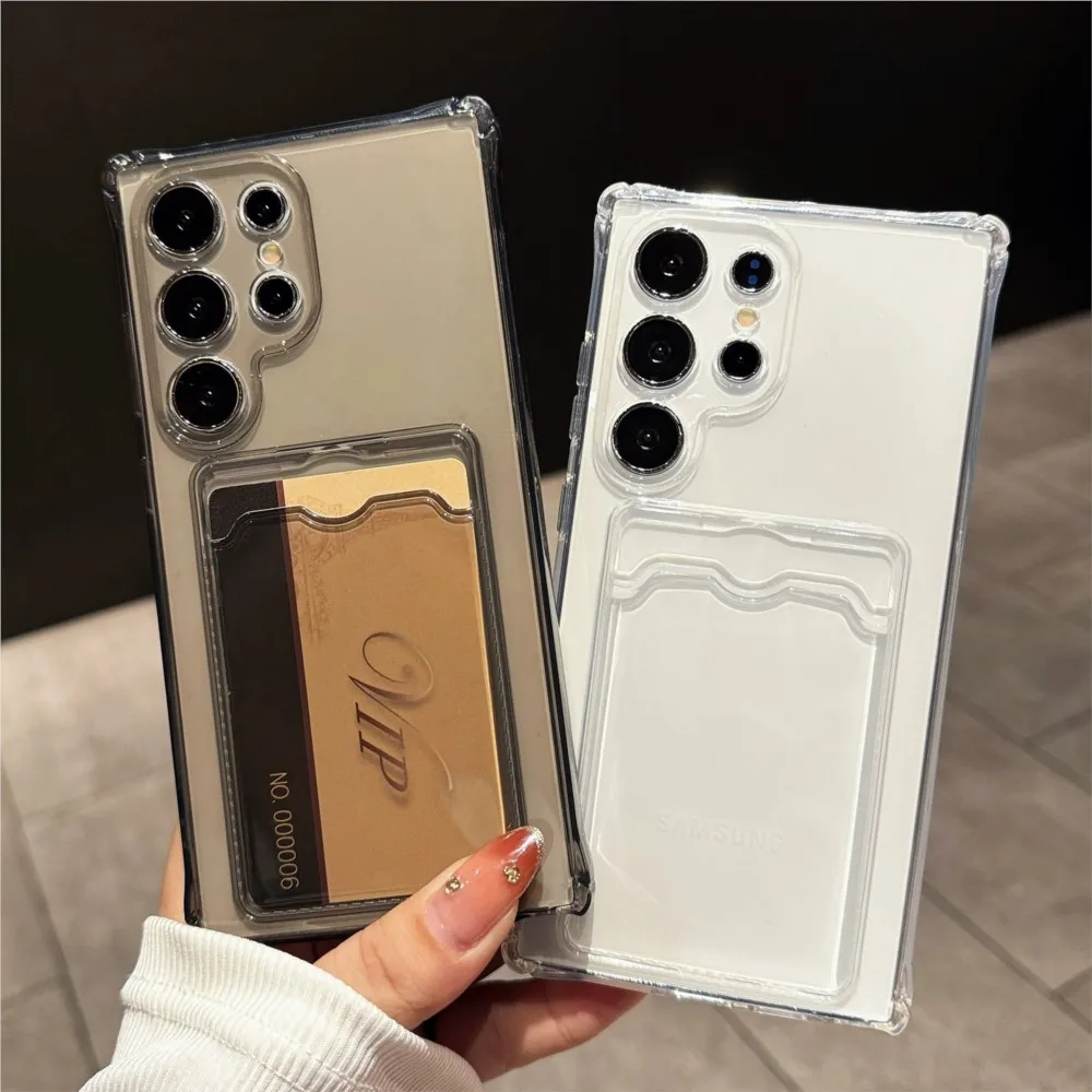 Funda transparente original con tarjetero para Samsung Galaxy S21 S22 S23 S24 Fe Plus S25 Ultra, funda de silicona a prueba de golpes