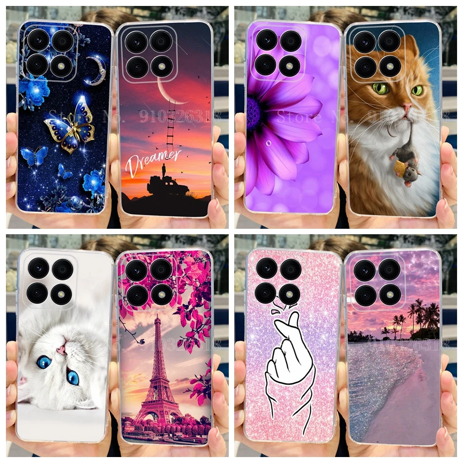 Funda de silicona suave para Honor X8a, cubierta trasera bonita con diseño de mariposa y gato, para CRT-LX1, X8a, X, 8a