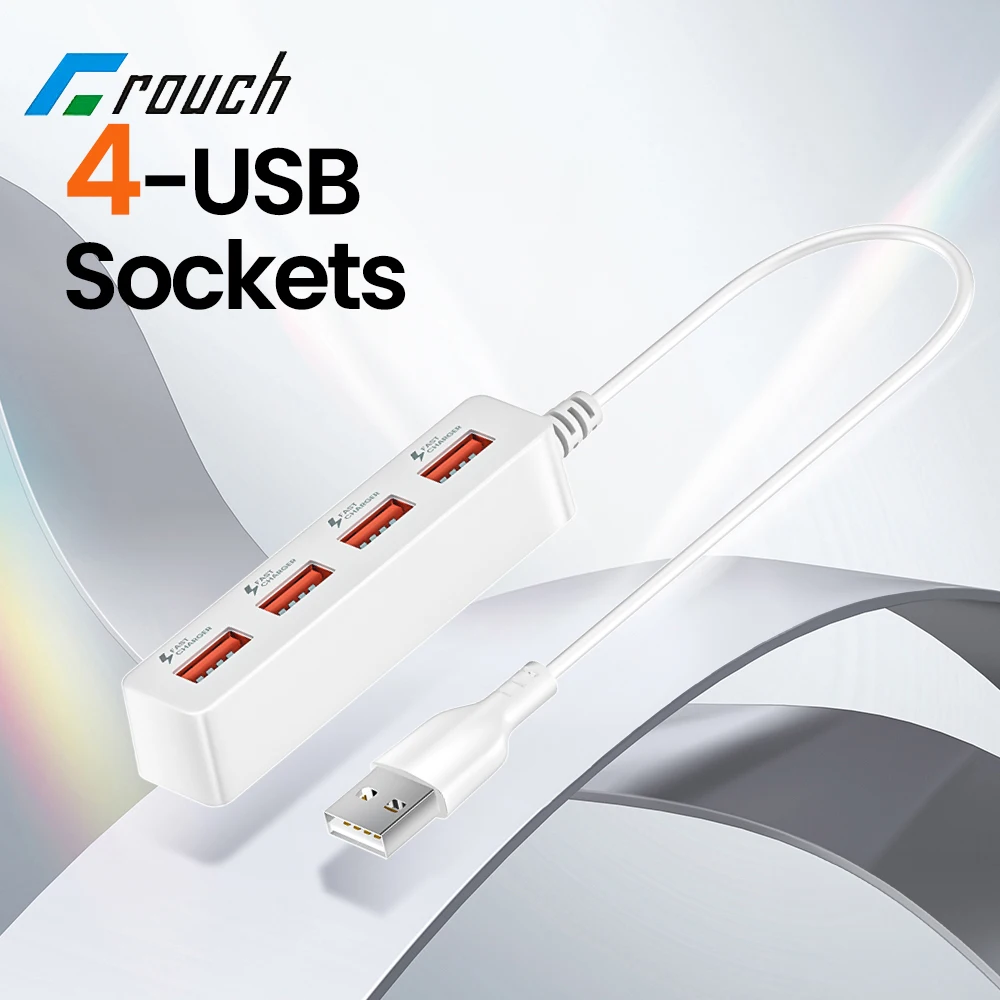 Enchufes USB de 4 puertos, concentrador USB de carga de escritorio, divisor USB, concentrador de alta velocidad, convertidor divisor USB 2,0 para accesorios de ordenador PC