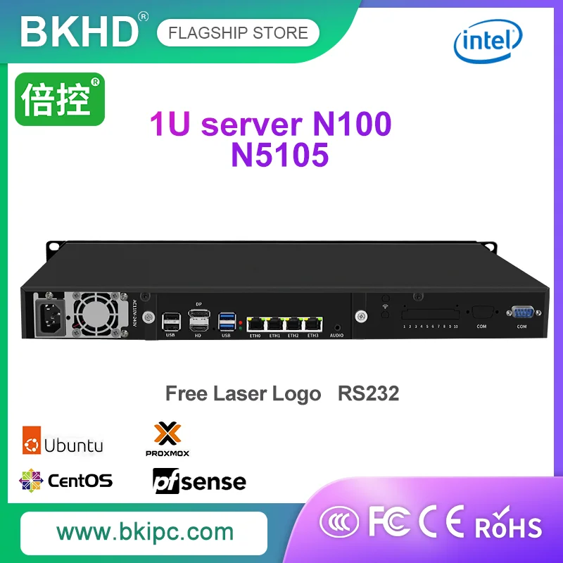 BKHD R9 19 pulgadas 1U servidor Firewall N100 i3 N305 N5105 4*2,5G DDR5 RS232 DP HD M.2 SATA PC Industrial enrutador suave VPN Pfsense - imagen 2
