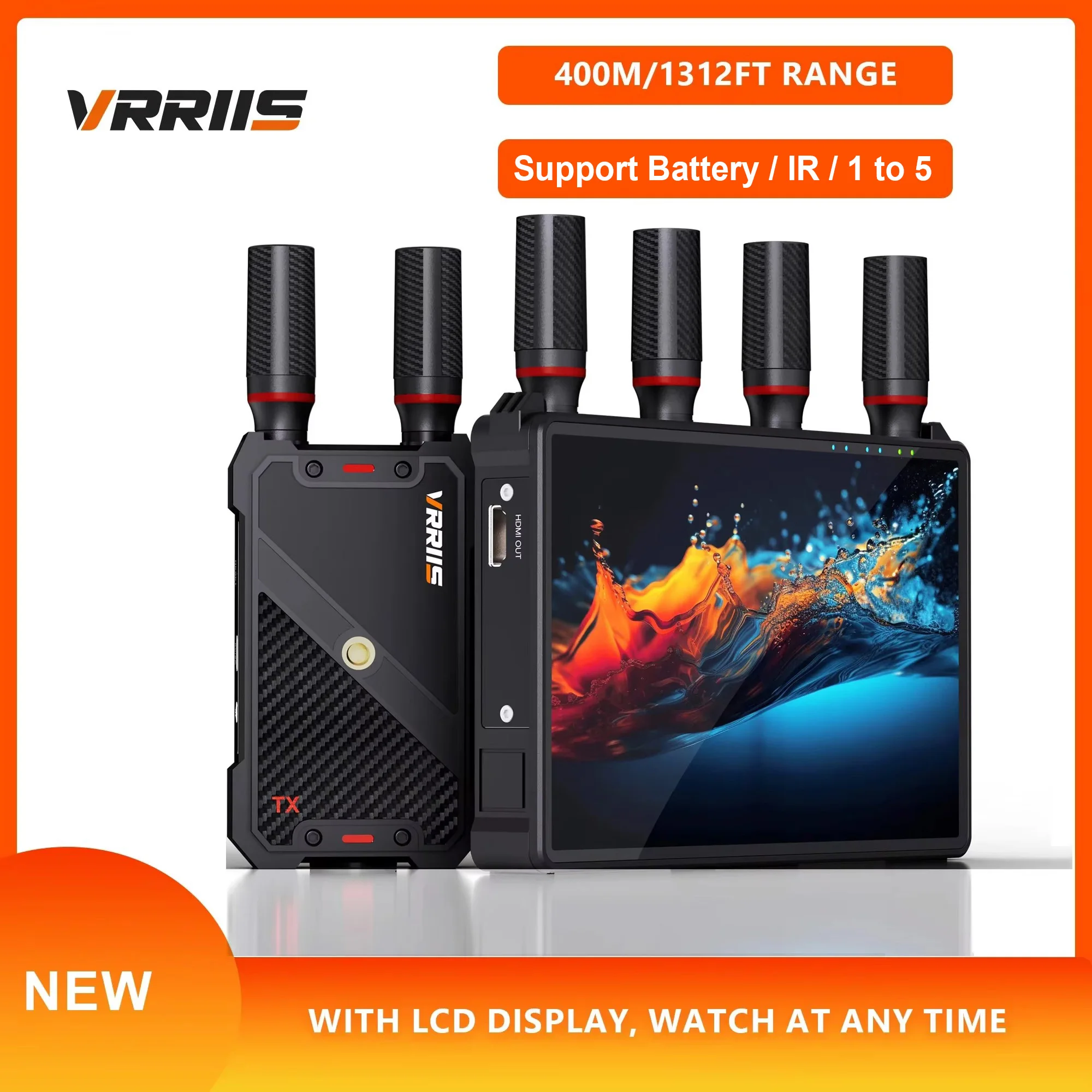 Transmisor y receptor de Audio y vídeo de transmisión inalámbrica de 400m, extensor HDMI con pantalla LCD para cámara de batería, transmisión en vivo - imagen 2