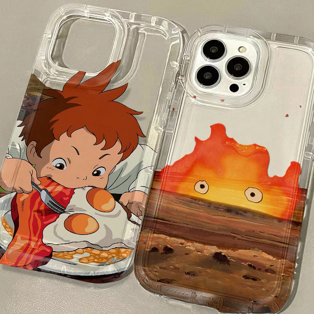 Funda de teléfono para iPhone 16 15 14 13 12 11 Pro Max 7 8 Plus X XR XSMax encantadora llama M-Moving Airbag anticaída contraportada transparente