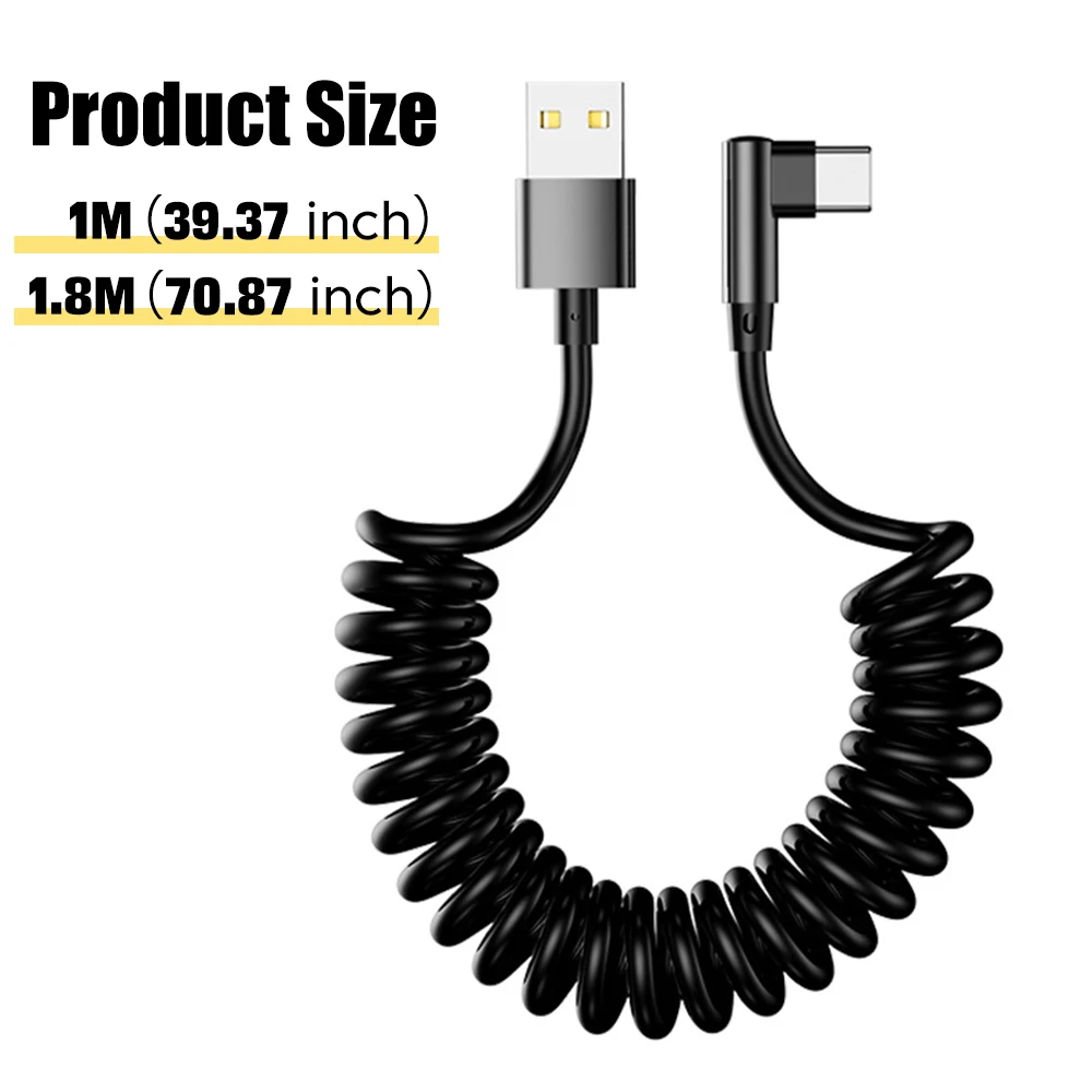 Cable de datos de resorte USB A a tipo C, codo 6A, Cable de carga rápida para Huawei, Cable cargador de teléfono de 1M y 1,8 M para iPhone 15 16 17 Samsung - imagen 3