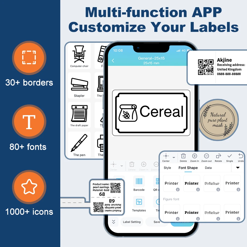 Impresora de etiquetas Phomemo M110 Label Maker Impresora de etiquetas de código de barras para dirección, código de barras, ropa, foto, logotipo, joyería, venta al por menor, negocios - imagen 2
