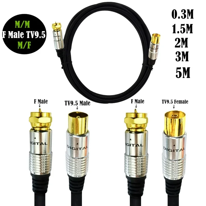 TV 9.5mm Male To F Type Male & Female Coaxial TV Satellite Antenna Cable 0.3m 1.5m 2m 3m 5m - imagen 2