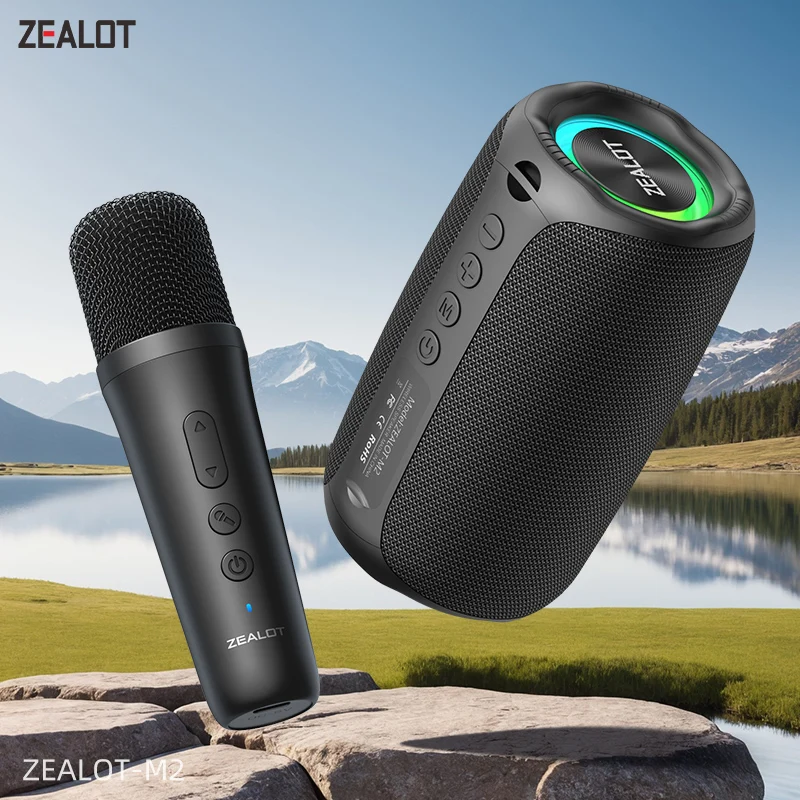 Máquina de Karaoke ZEALOT-M2m Altavoz bluetooth portátil con 1-2 micrófonos inalámbricos Tiempo de reproducción de 10 horas, resistente al agua IPX5 para exteriores