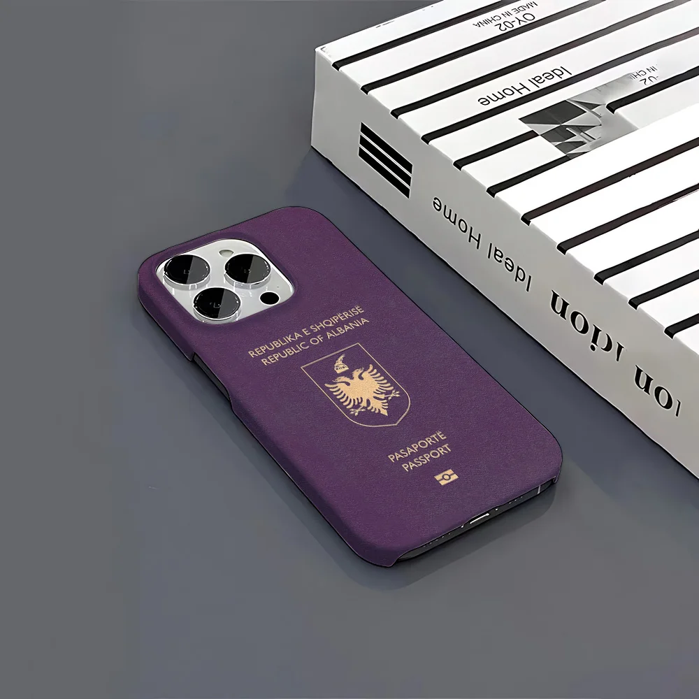 Funda de teléfono para iPhone 17 16 15 14 13 12 11 Pro Max X XS XR XSMax 7 8 Plus Air película brillante PC dura pasaporte de Albania - imagen 3