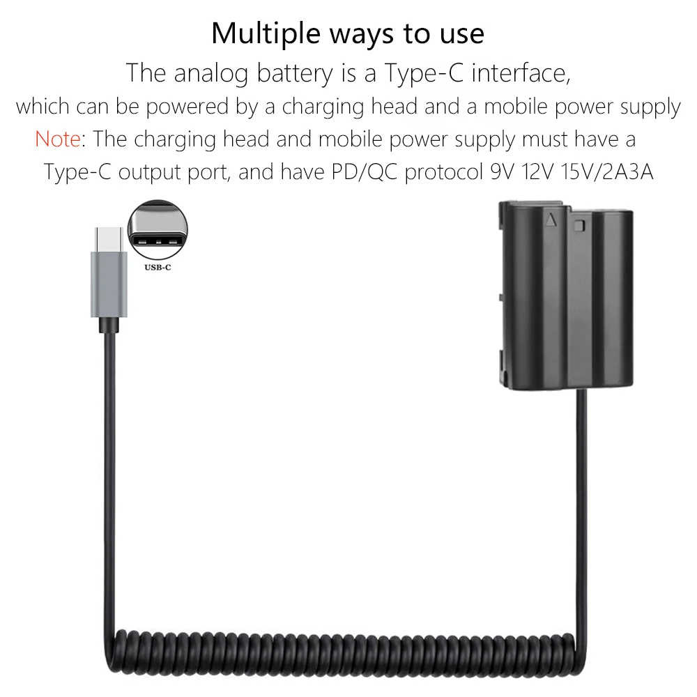 Conector de fuente de alimentación USB-C EP-5B EN-EL15 Kit de batería simulada para Nikon Z5, Z6, Z6 II, Z7, Z7 II, Z8, D500 D610 D750 D780 D800 - imagen 4