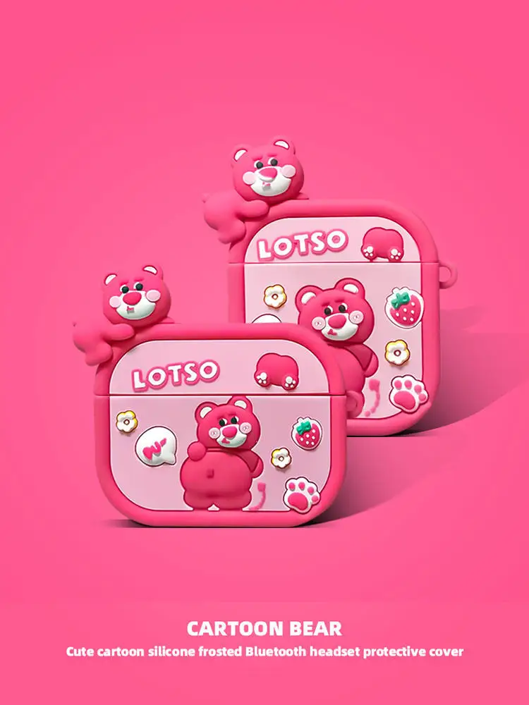 Funda para auriculares con bonito oso para Apple Airpods 1, 2, 3, funda para auriculares inalámbricos con Bluetooth para Airpods Pro2, funda suave de silicona para auriculares - imagen 2