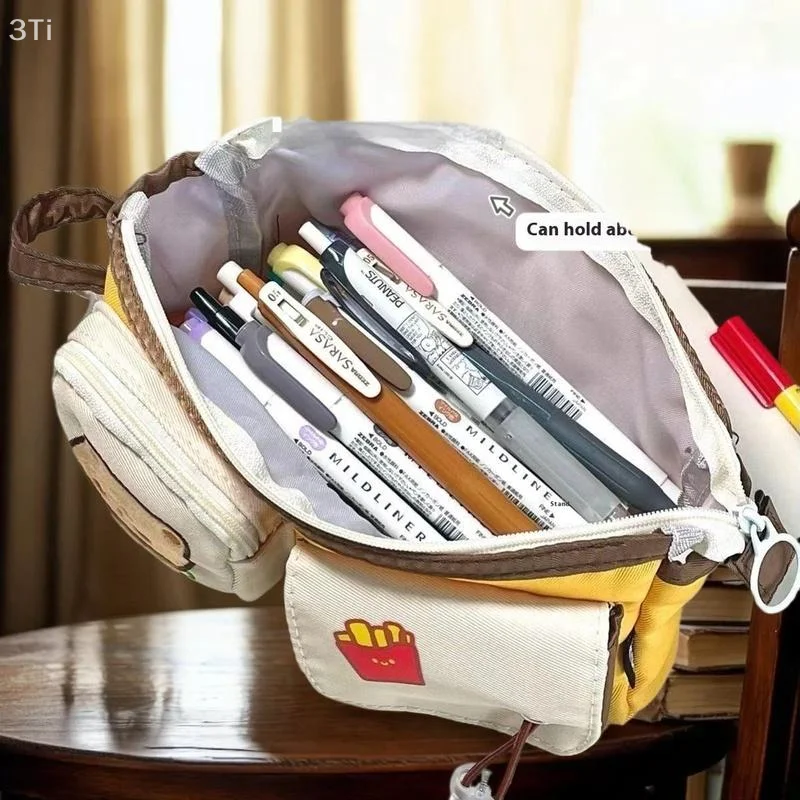 Estuche para lápices con dibujos de hamburguesas y patatas fritas, bolsa de almacenamiento de gran capacidad, suministros escolares, suministros para estudiantes, regreso a la escuela - imagen 3
