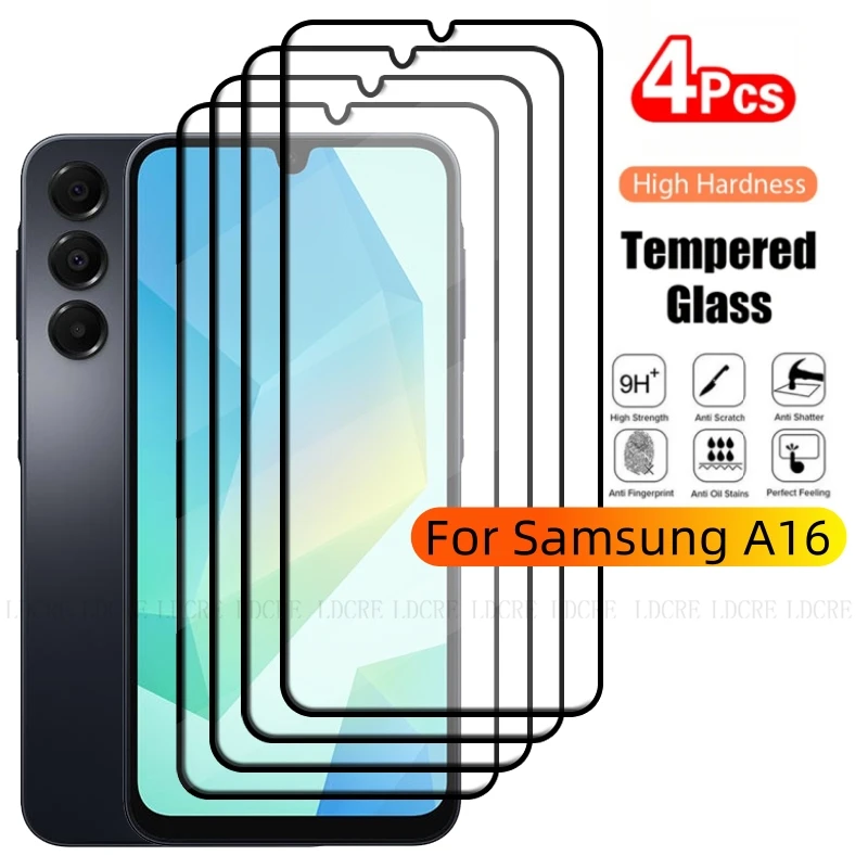 4 Uds para Samsung A16 vidrio Samsung Galaxy A16 vidrio templado 9H HD cubierta protectora completa pegamento para Protector de pantalla Samsung A16 - imagen 2