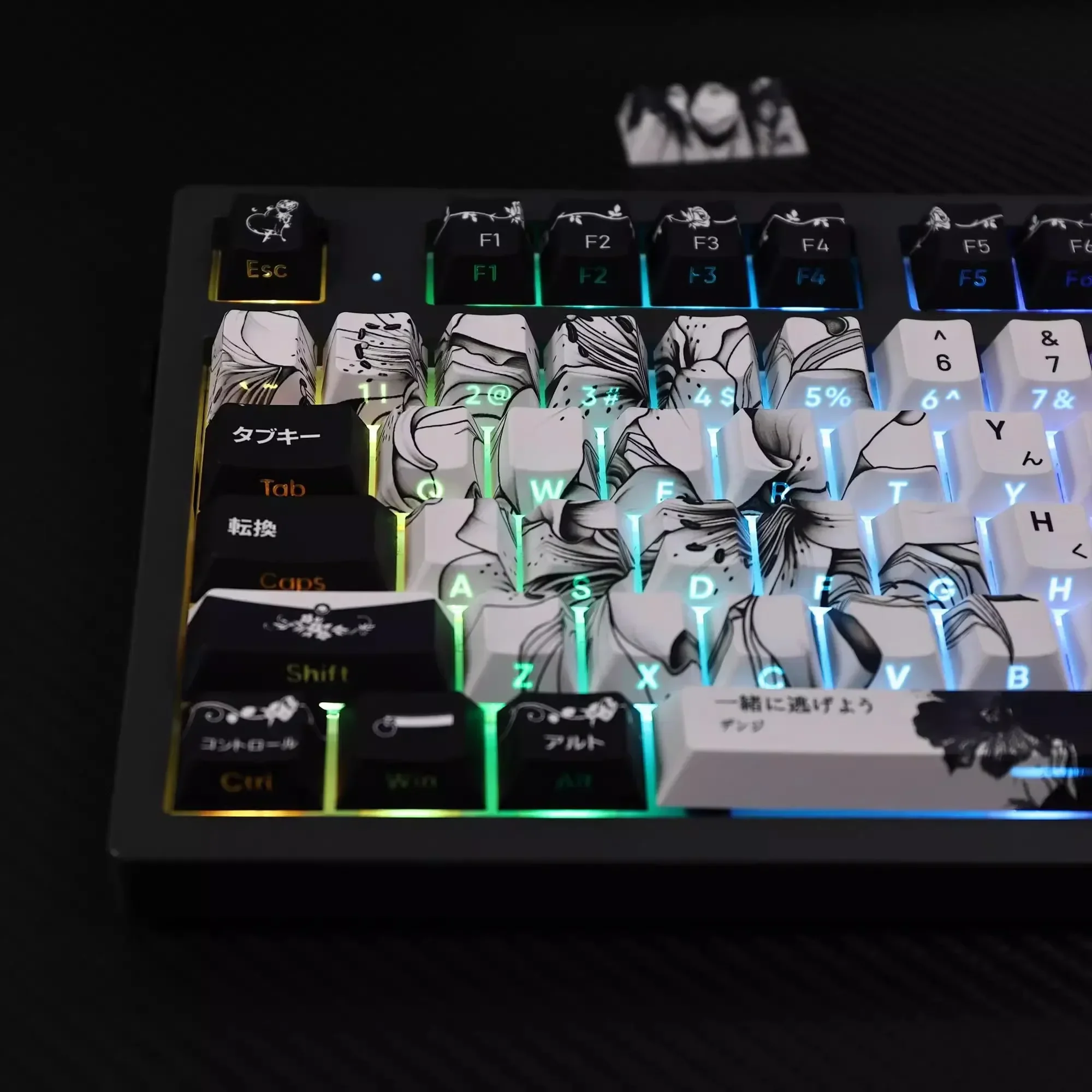 REZE-teclas con tema de Anime, color blanco y negro, perfil de cereza, sublimación de tinte PBT personalizada para teclado Mad 60he Aula Win60 Wooting60 - imagen 5