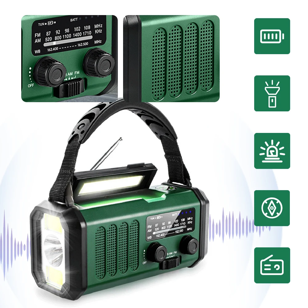 Radio de manivela de emergencia, Radio con energía Solar de 20000mAh con linterna, lámpara de lectura, alarma SOS para acampar al aire libre y emergencias - imagen 2