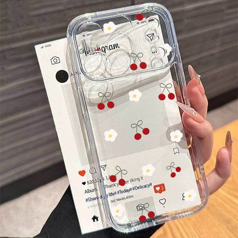 Funda de teléfono transparente de TPU Simple con diseño de cereza roja vino a la moda para IPhone 17 16 15 Plus 11 13 14 Pro Max 17 Air 16E 17 Pro Max - imagen 4