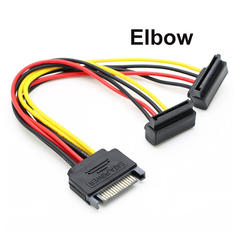 Cable de alimentación SATA de codo recto de 90 grados, adaptador de conector divisor HDD de 15 pines macho a 2x15P hembra Y 15 Pines, 20CM, 1 piezas - imagen 3