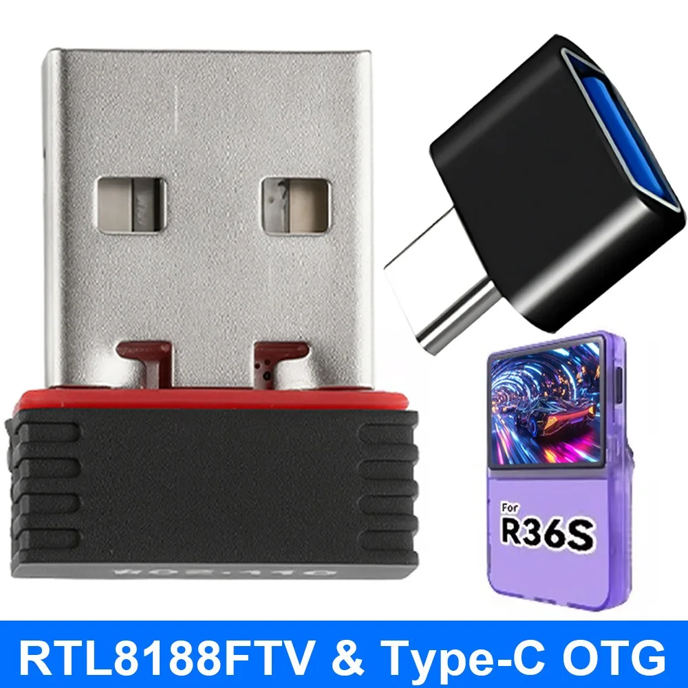 Para consola de juegos R36S, red WiFi, dongles USB RTL8188FTV y adaptador USB OTG tipo C para accesorios de consola de juegos R36S / R36H