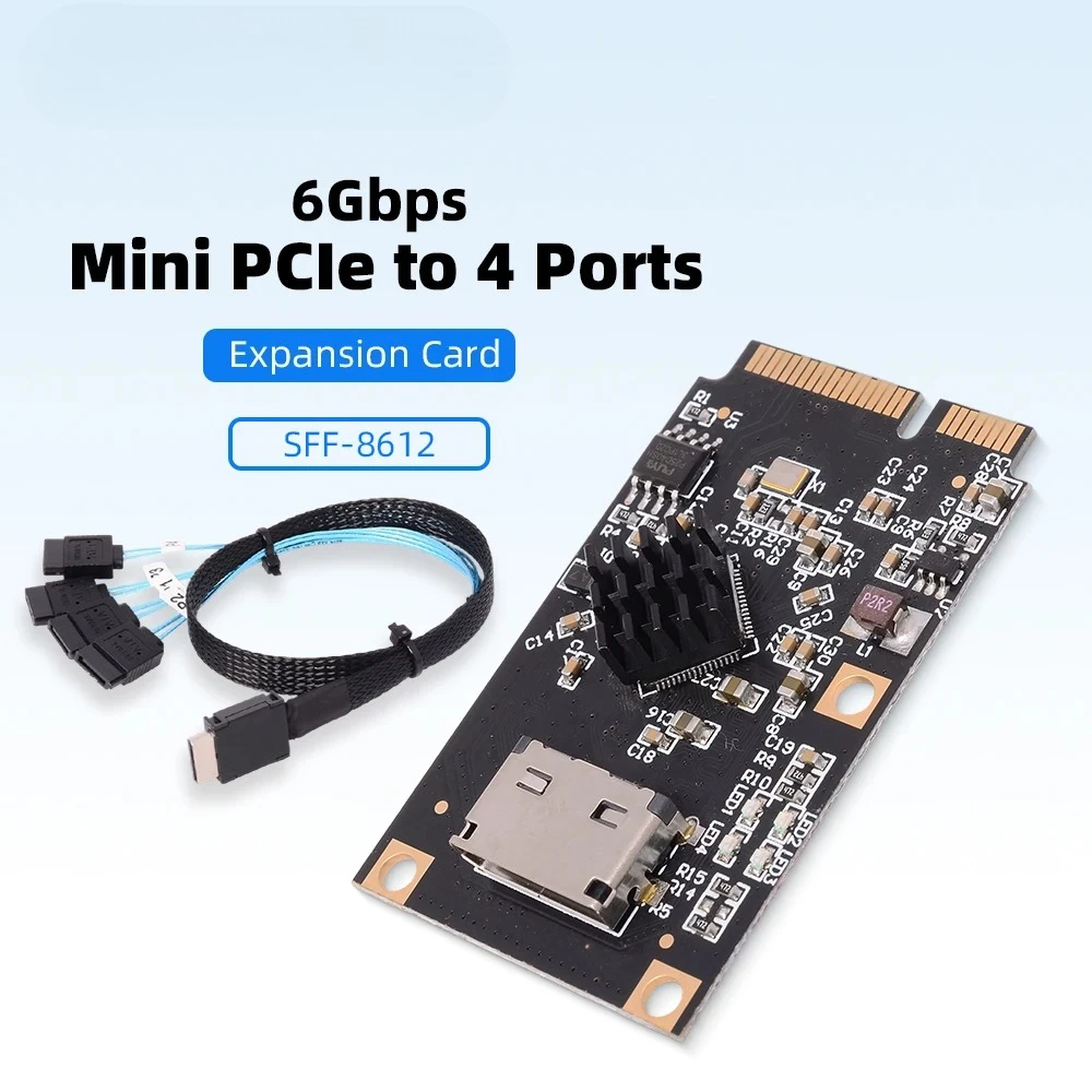 Mini PCIe PCI Express a 4 puertos SATA Oculink SFF-8612 convertidor de expansión de tarjeta elevadora extensión de disco de 6Gbps SFF 8611 a 4 * SATA SSD - imagen 3