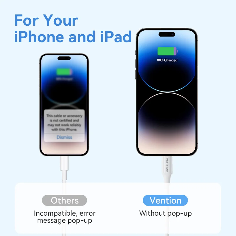 Vention Cable USB A a Lightning Cable para iPhone 14 13 12 Pro Max 2.4A Cable de carga rápida datos para iPad Mini Cables de datos de teléfono - imagen 5