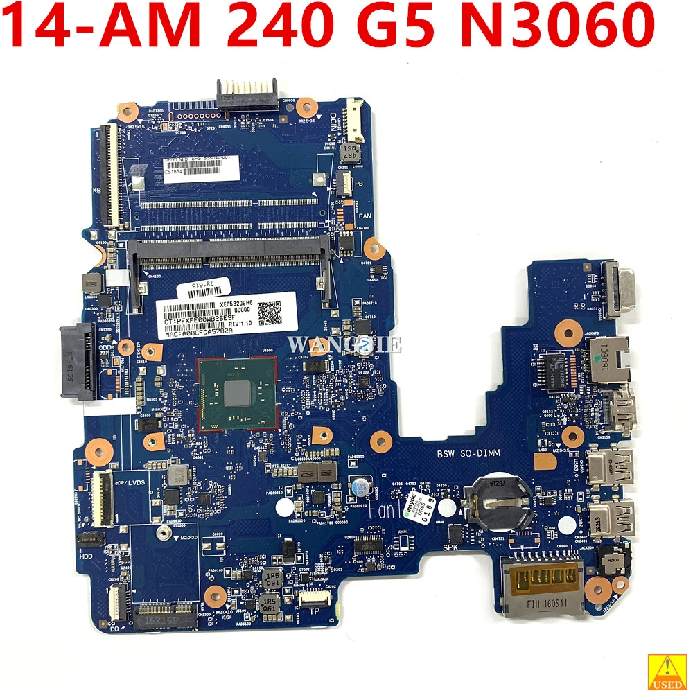 Placa base para portátil HP Pavilion 14-am 240 G5, 858040-001, 858040-501, 858040-601, 6050A2823301-MB-A01, con SR2KN N3060