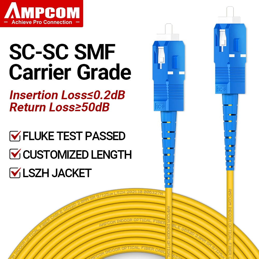 AMPCOM Cable fibra óptica monomodo SC a SC UPC 9/125um Curva 2,0mm
