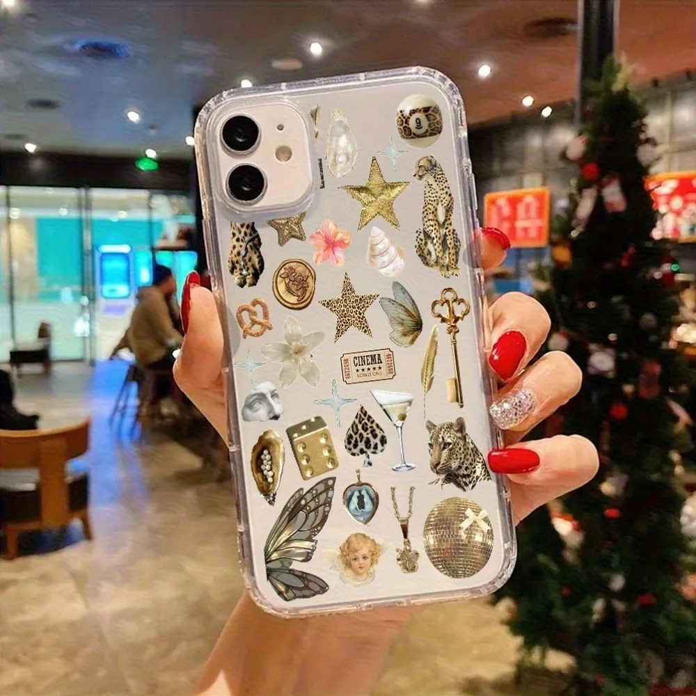 Funda de teléfono transparente estética con estampado de leopardo dorado, funda diseñada para iPhone 17 16 15 14 13 12 11 Pro Max Plus XR X XS 7 8 - imagen 2