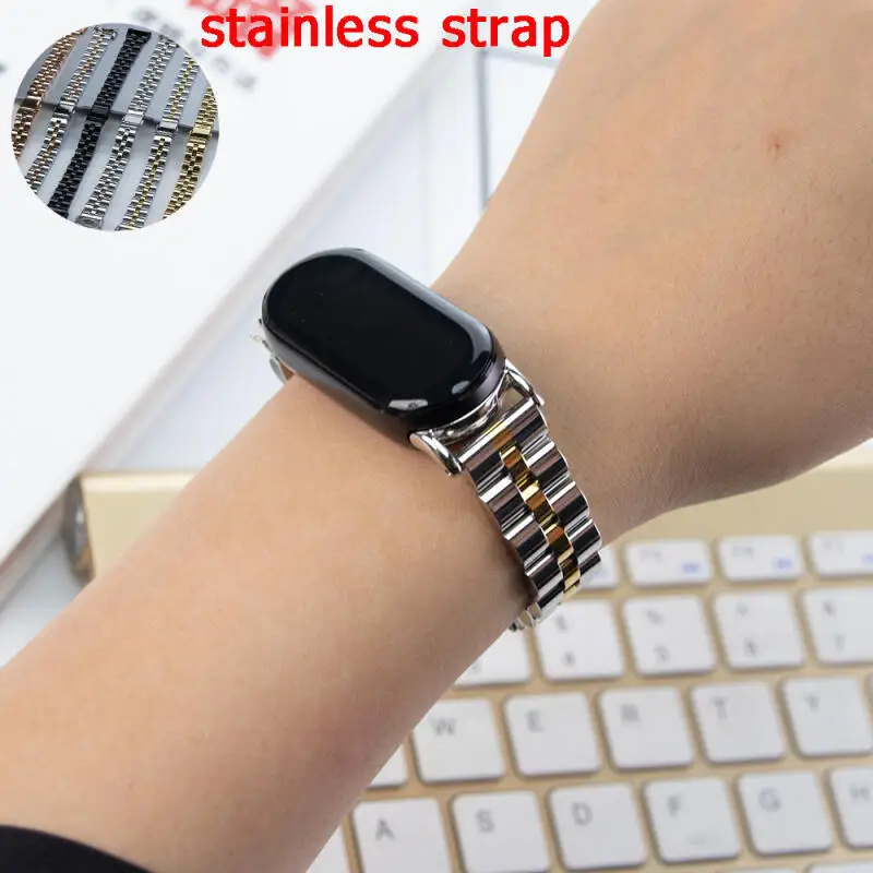 Correa de acero inoxidable para Xiaomi Mi Band 8/9, accesorios de pulsera para reloj inteligente Xiaomi Mi Band 8/9, correa reemplazable de Metal