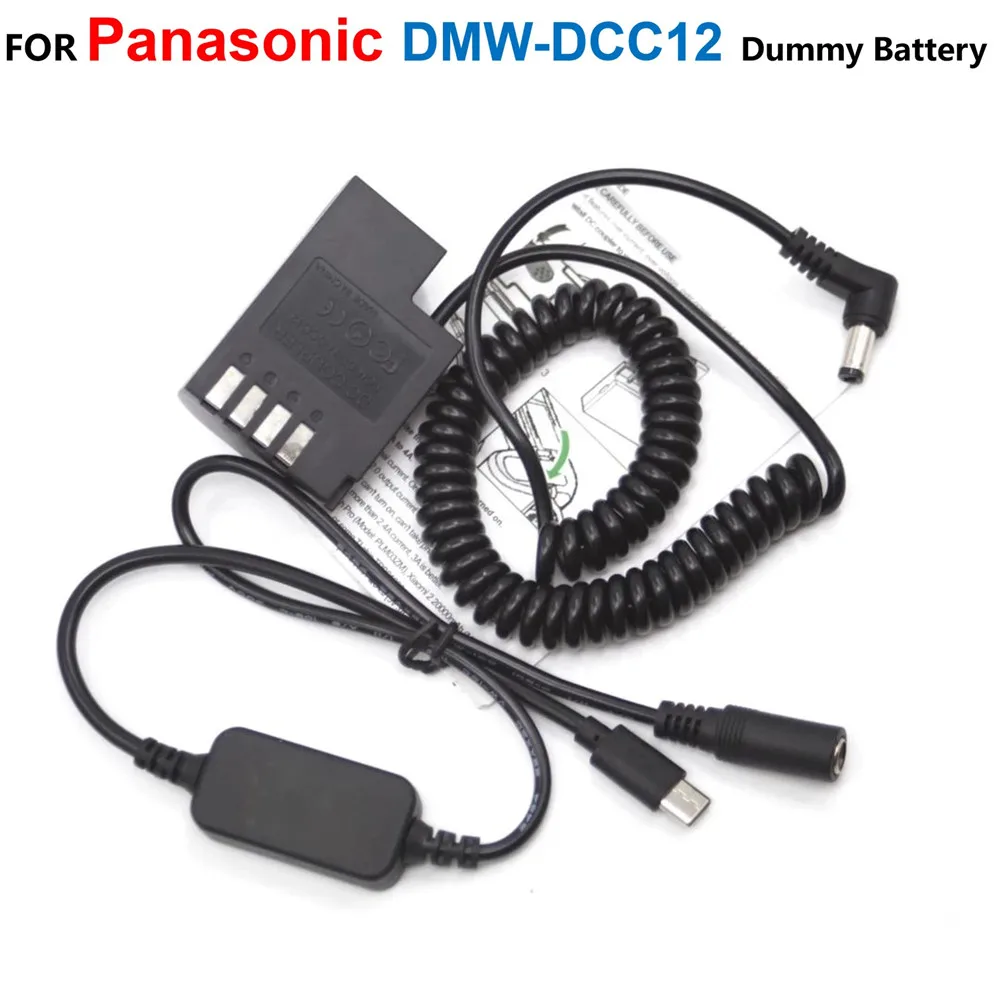Cable cargador USB C + batería simulada DCC12 DMW-BLF19 acoplador CC de resorte para Panasonic Lumix DMC-G9 LGK GH3 GH3K GH4 GH5 - imagen 2