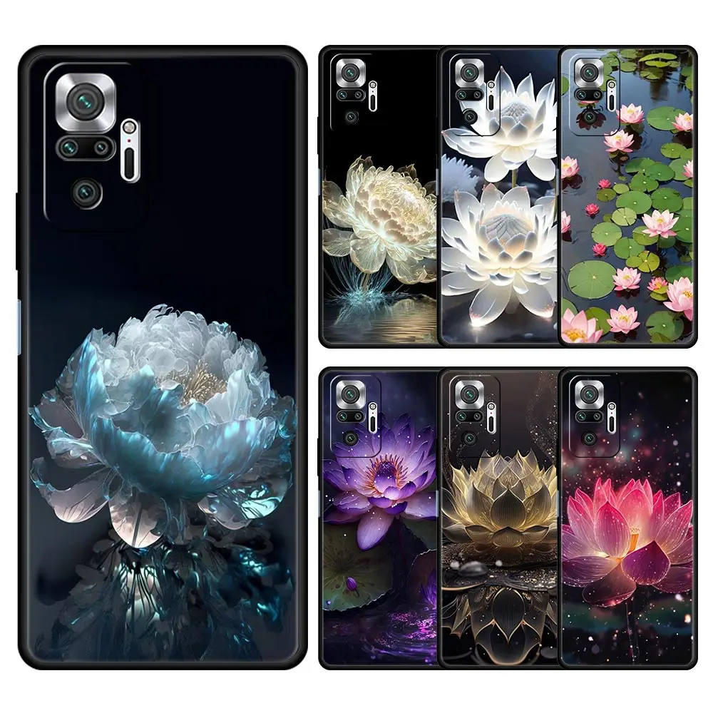 Funda de teléfono de lujo con flor de loto para Xiaomi Redmi Note 14 13 12 5G 9S 9 10 11 Pro Plus 9T 14C 13C 12C 10C 9C 9A, funda suave