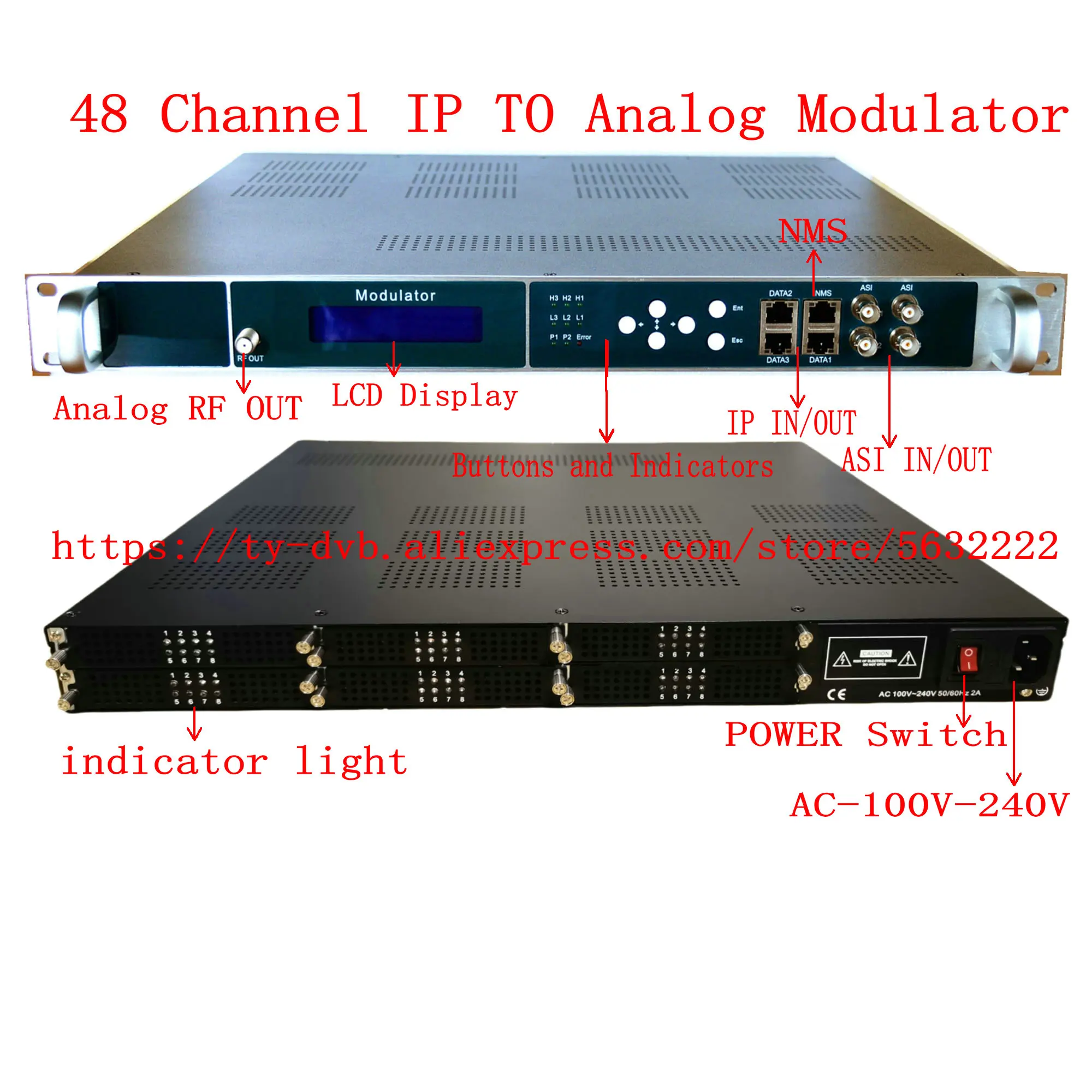 Modulador IP a analógico multicanal 16 24 32 40 48 canales NTSC PAL BG PAL DK SECAM Hotel TV Sistema frontal IP a RF - imagen 5