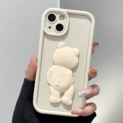Funda de teléfono coreana con bonito oso 3D para iPhone 11 13 12 14 15 16 17 Pro Max XR X XS Max 7 8 Plus 16e 17Air, funda suave a prueba de golpes