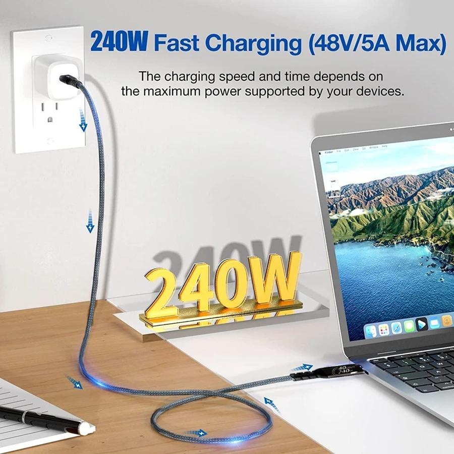Cable Thunderbolt3 USB C 40Gbps 240W Cable 8K USB C para iPhone15 Pro E-Gpu M1 Macbook Pro 8K tipo C Cable Thunderbolt 3 - imagen 5
