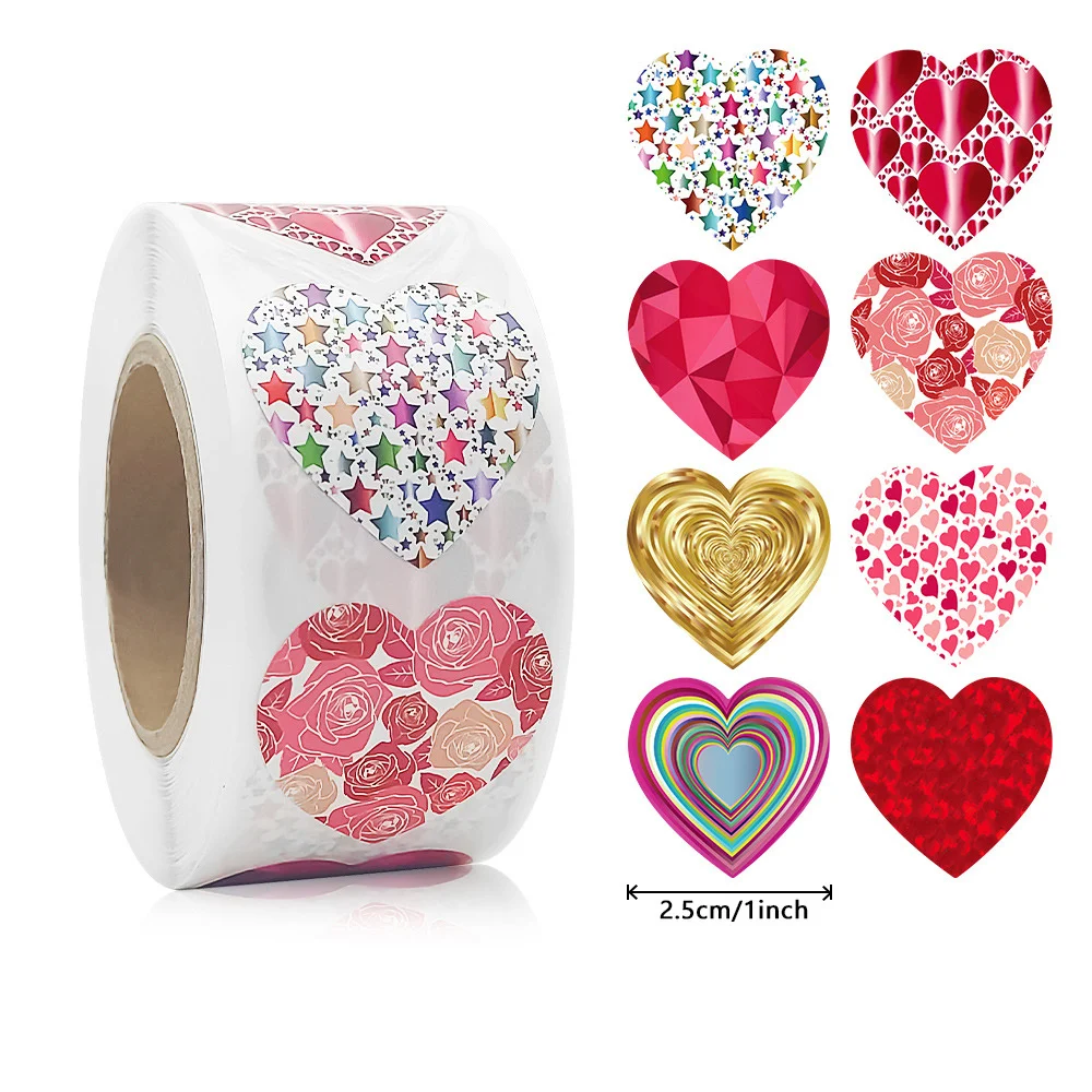 500 Uds. Pegatinas decorativas de corazón de Color, pegatina del Día de San Valentín, sello de embalaje de regalo, decoración de invitación de fiesta, papel de etiqueta DIY